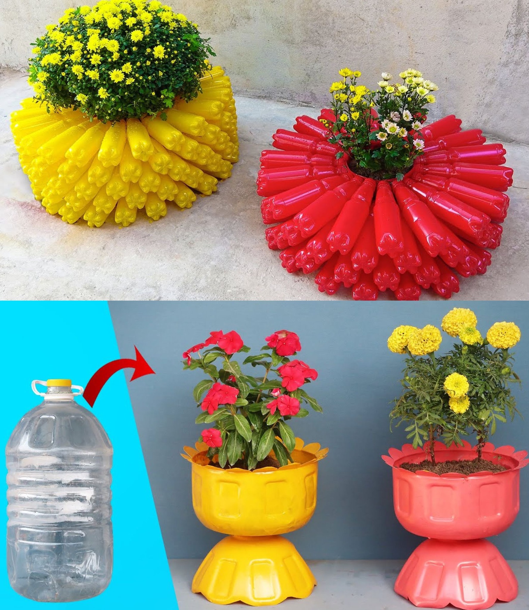 How to Recycle Plastic bottles into Unique Spilled Flower Pot🌱